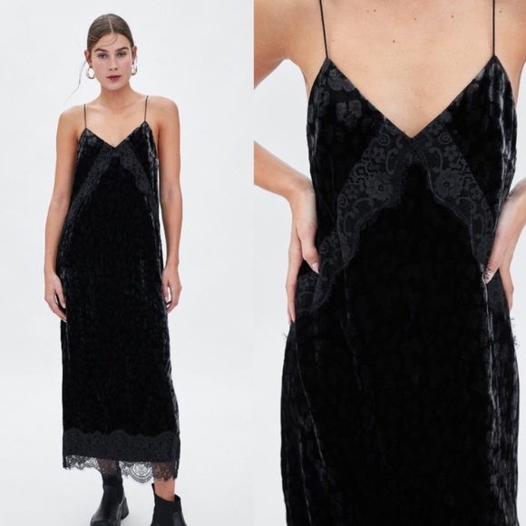 black lace slip dress zara